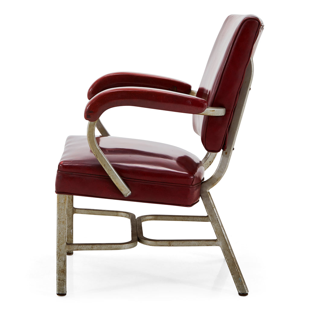 Maroon Vinyl and Metal Armchair