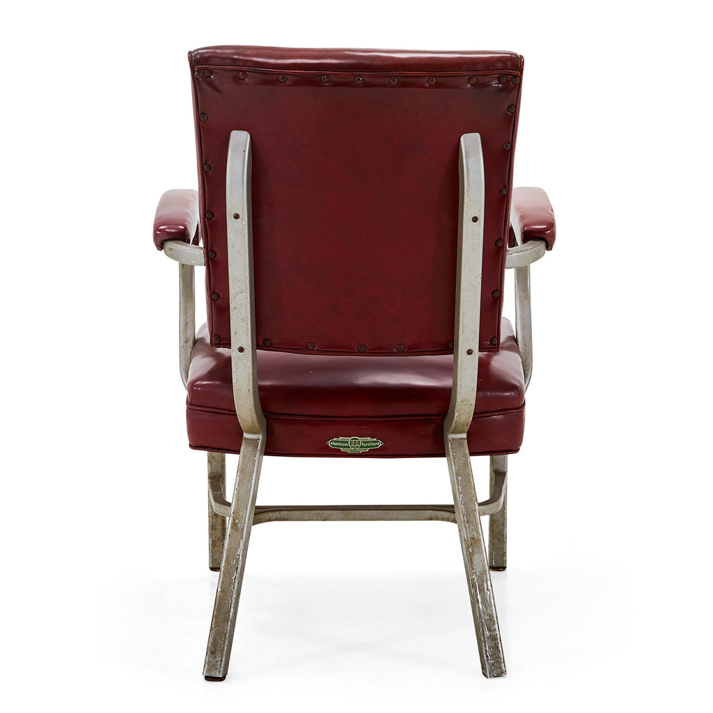 Maroon Vinyl and Metal Armchair