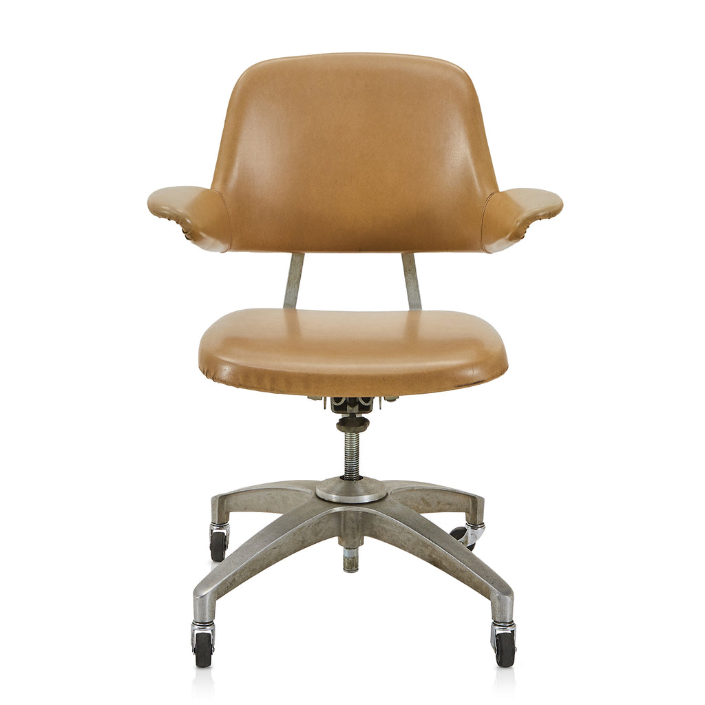 Tan Leather Floating Back Chair - Rolling Base