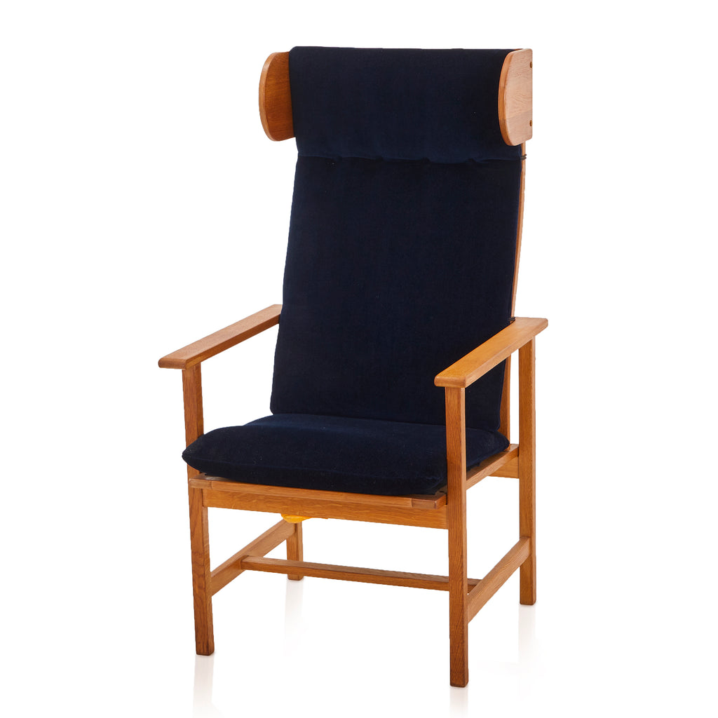 Blue & Wood Modern Wingback Chair