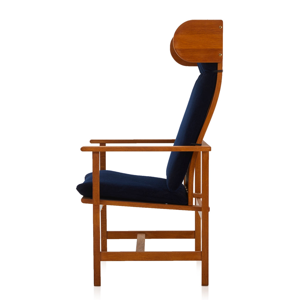 Blue & Wood Modern Wingback Chair