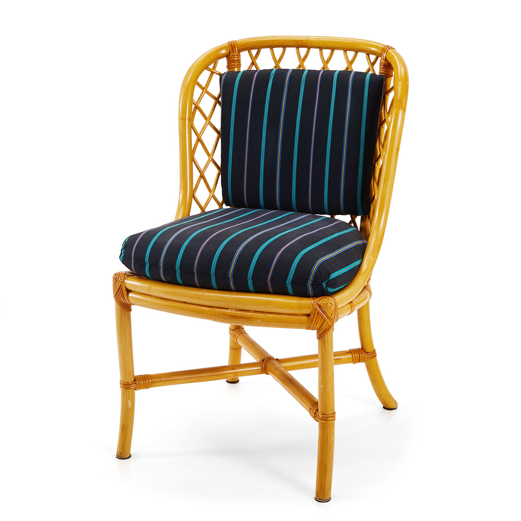 Blue & Rattan Striped Patio Chair