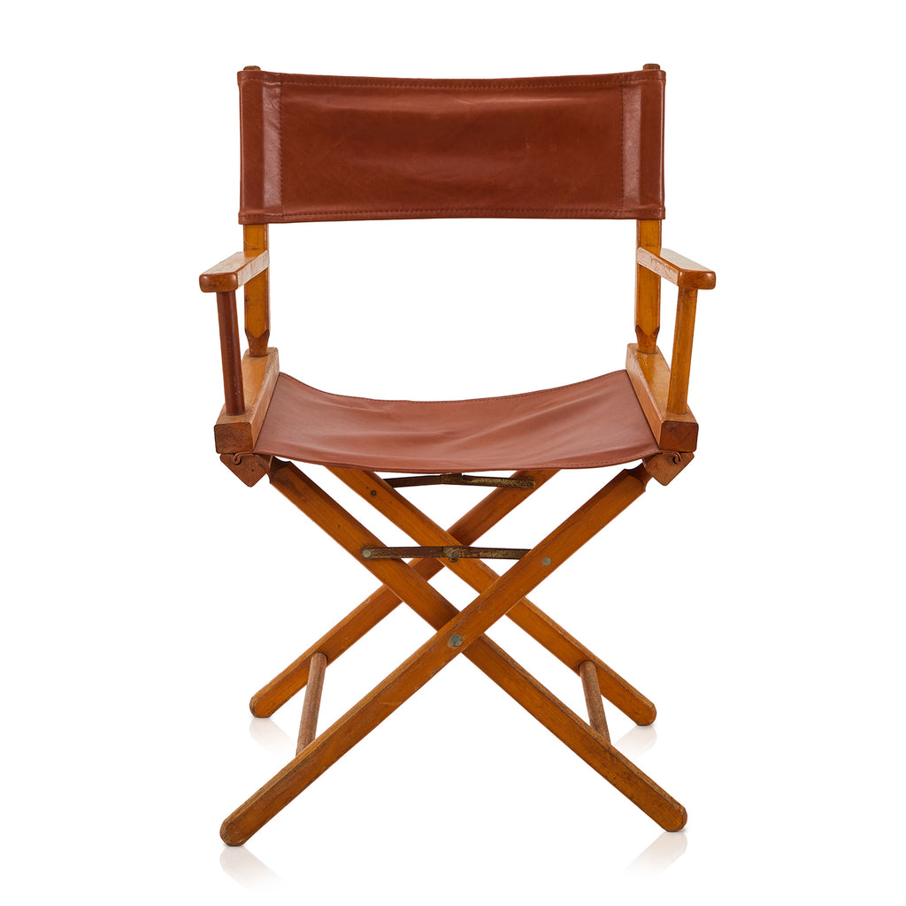Brown Leather & Wood Folding Director's Chair