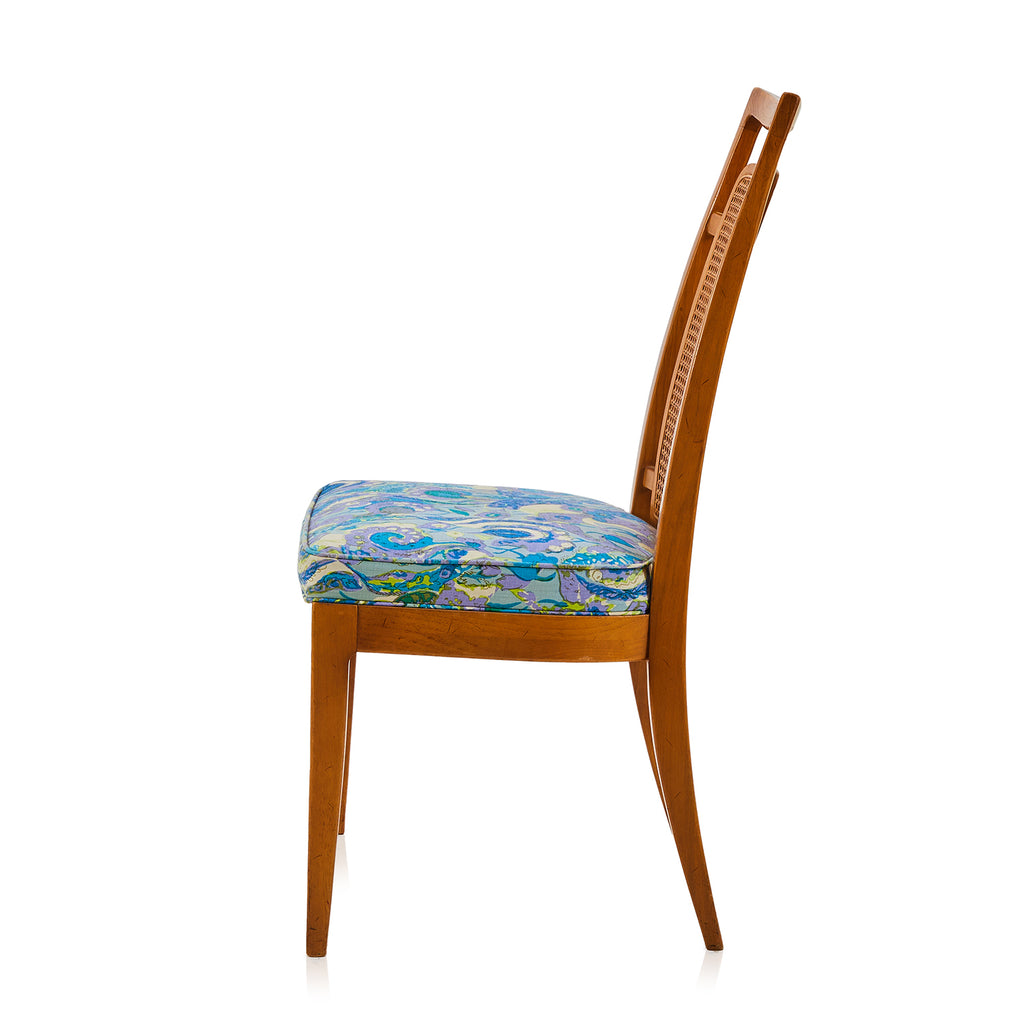 Mid Century Wood and Floral Dining Chair