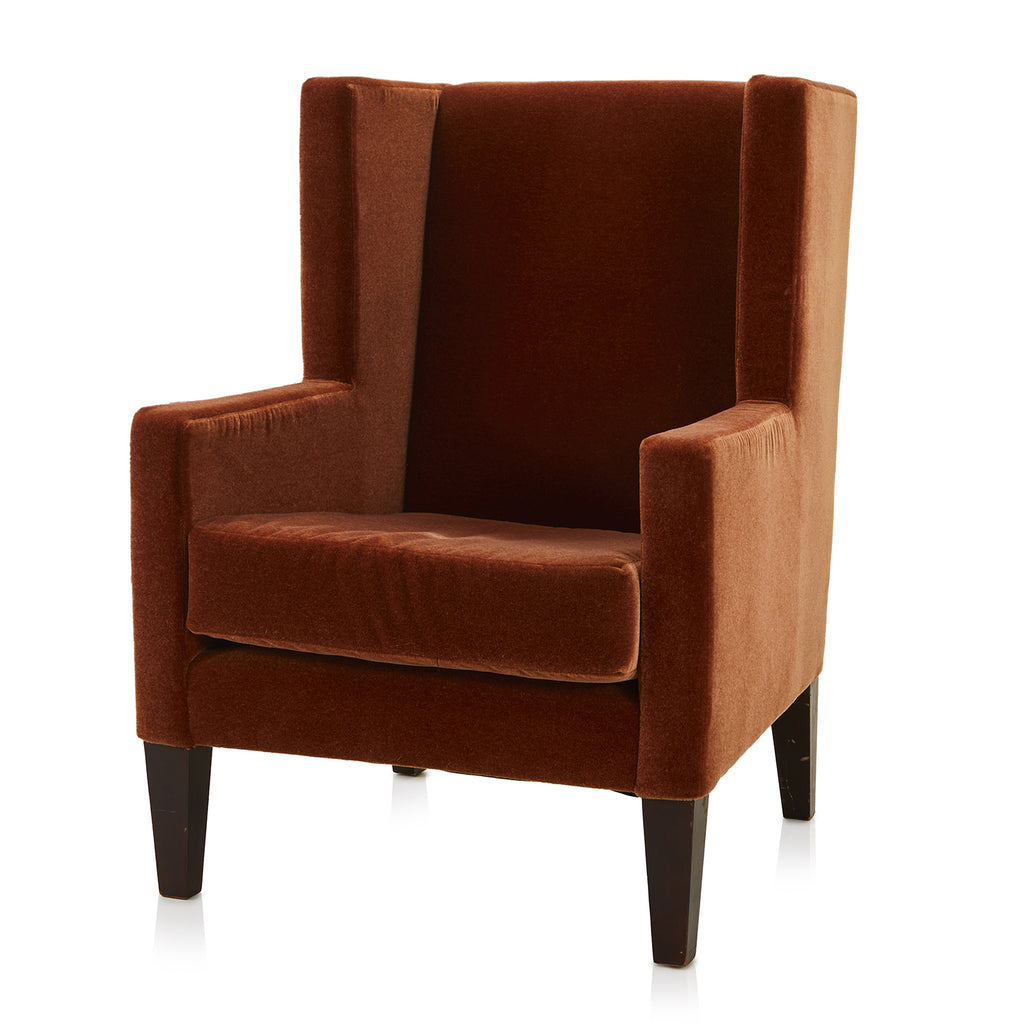 Salmon Orange Velvet High Back Chair