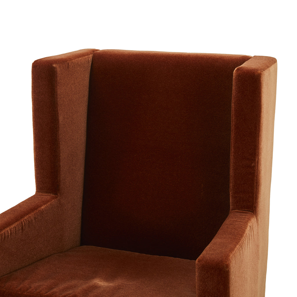 Salmon Orange Velvet High Back Chair