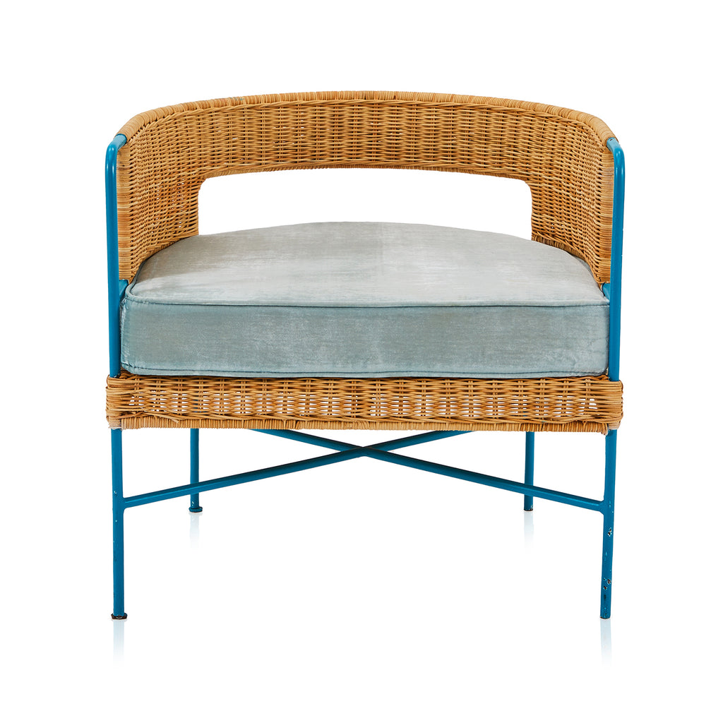 Blue Wicker Velvet Arm Chair