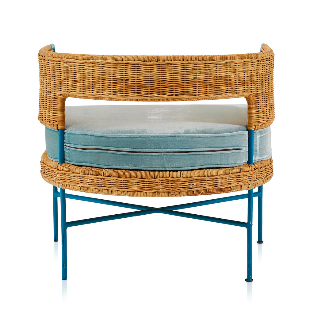 Blue Wicker Velvet Arm Chair