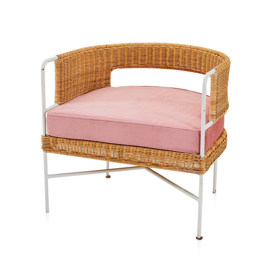 Pink & Wicker Velvet Arm Chair