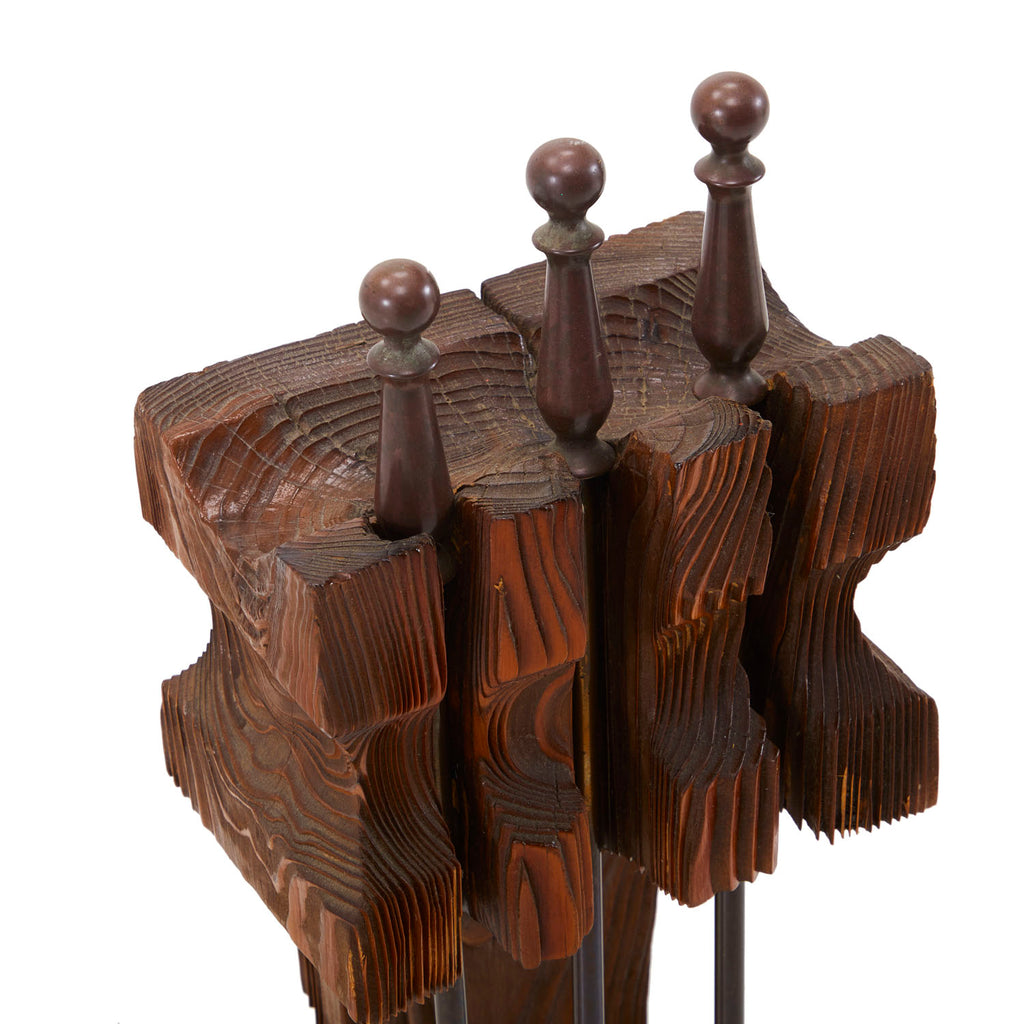Dark Wood Vintage Fireplace Tool Set