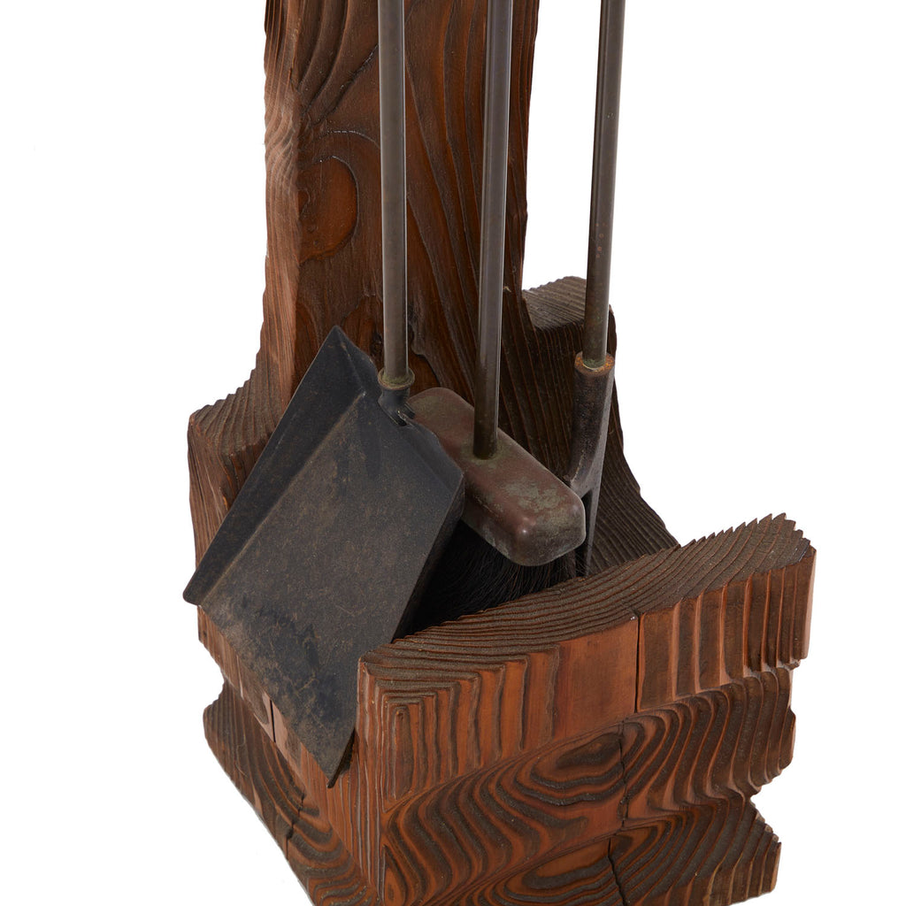 Dark Wood Vintage Fireplace Tool Set