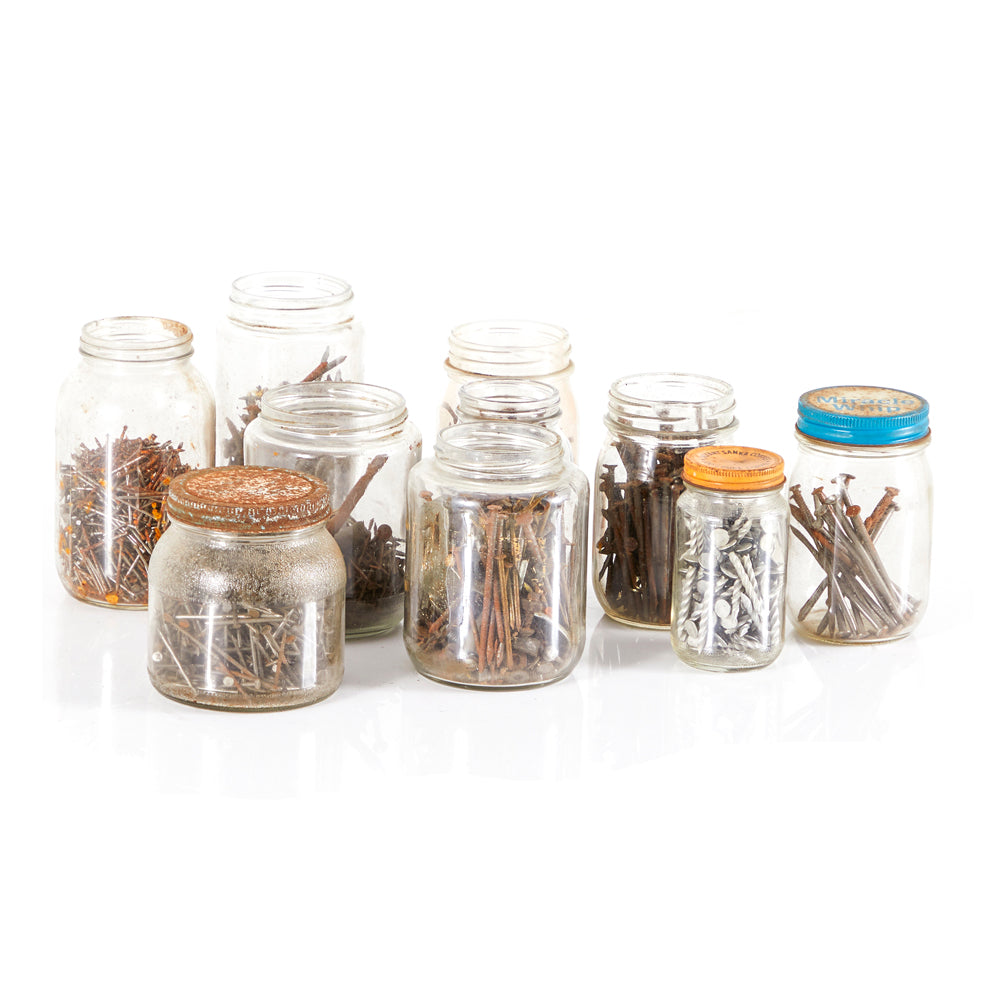 Glass Mason Jars of Rusty Nails