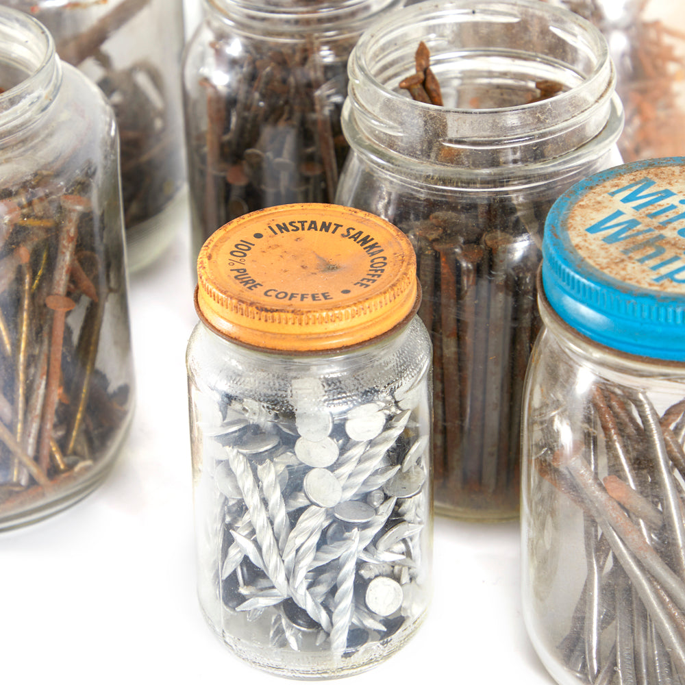 Glass Mason Jars of Rusty Nails