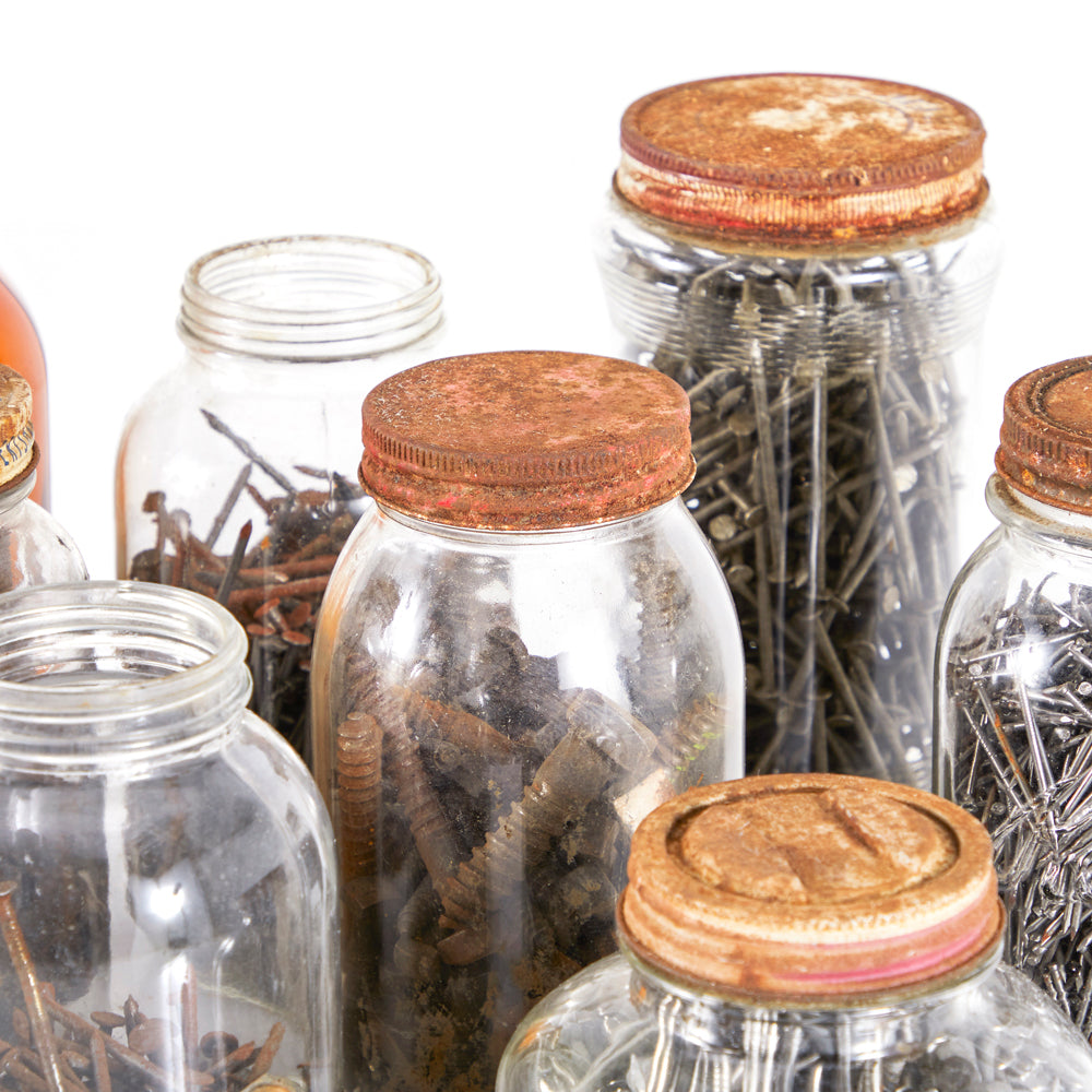 Glass Mason Jars of Rusty Nails