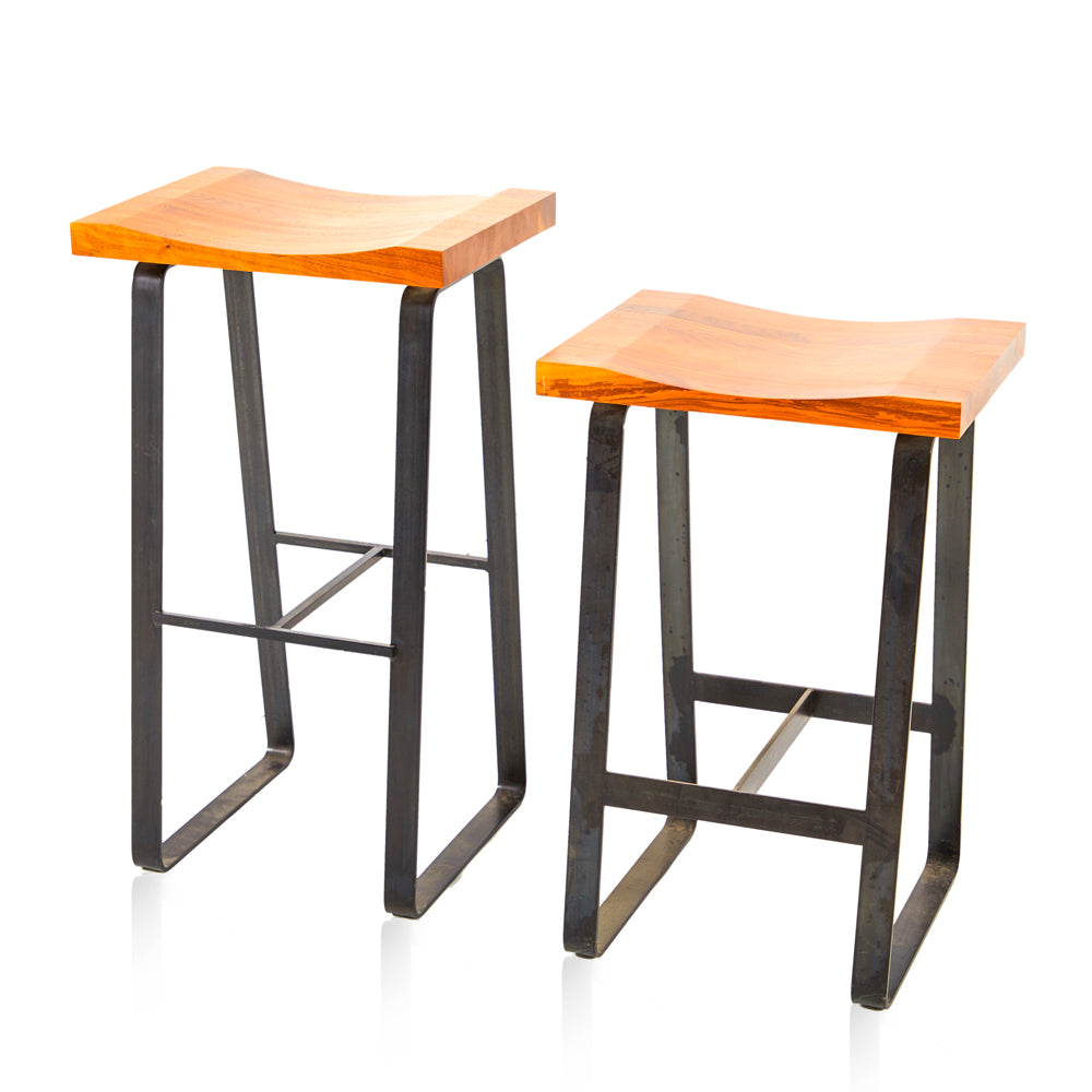 Wood and Iron Stool - Short