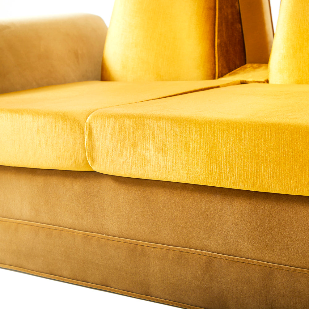 Gold Velvet 70s Tall Back Sectional Sofa