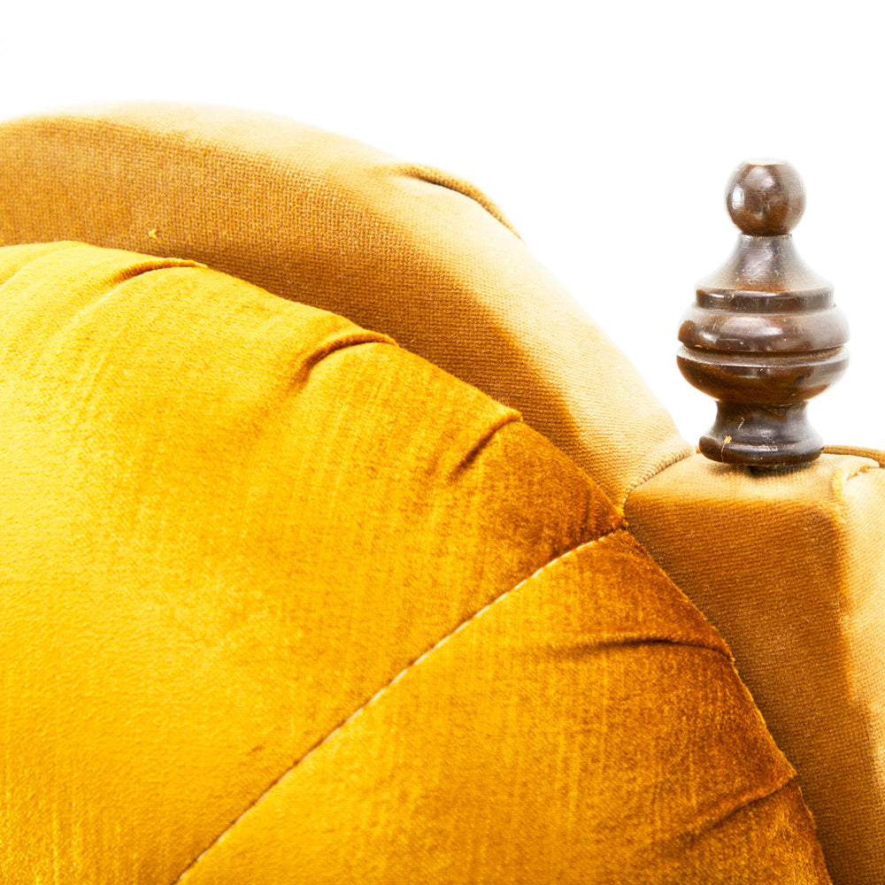 Gold Velvet 70s Tall Back Sectional Sofa