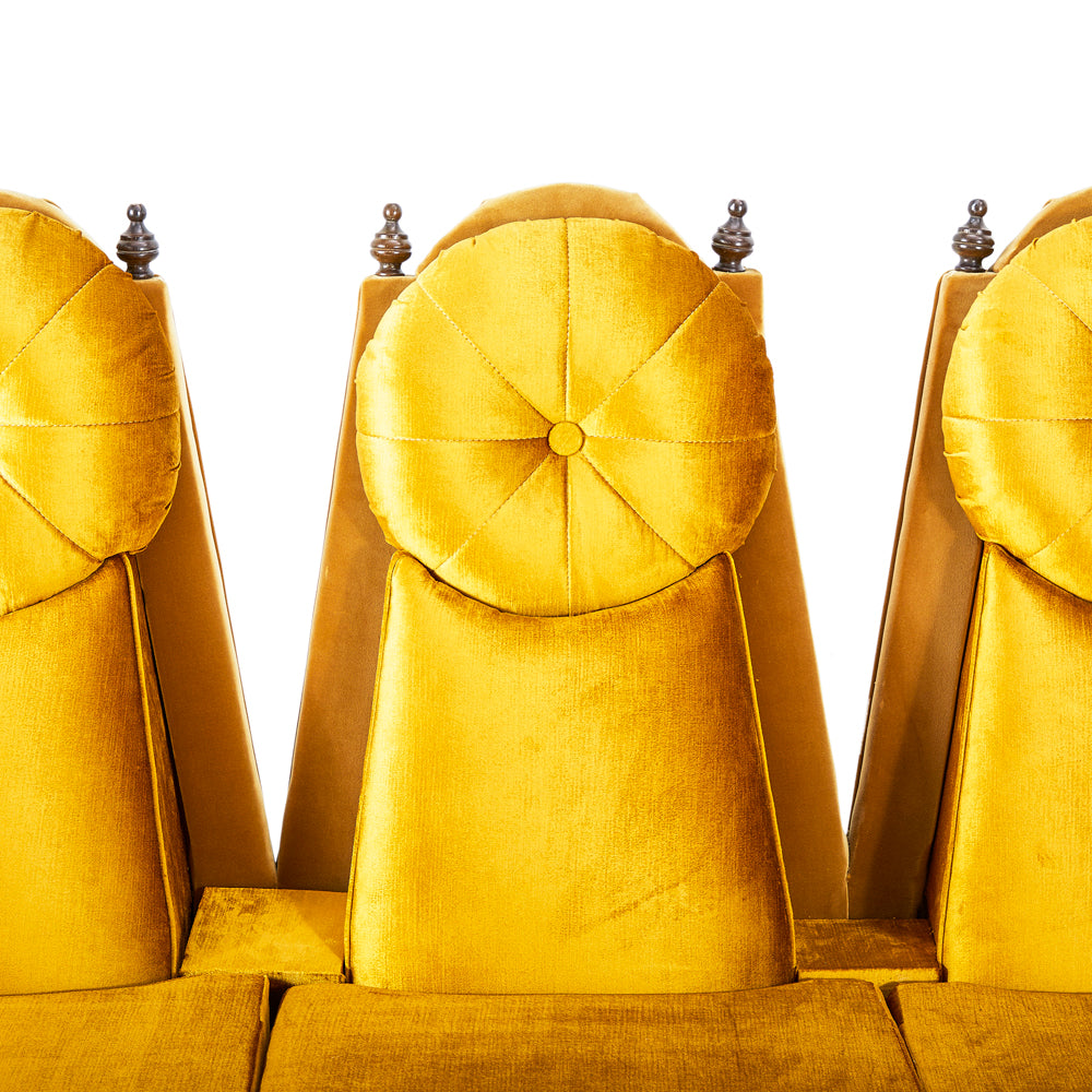 Gold Velvet 70s Tall Back Sectional Sofa