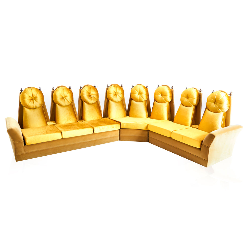 Gold Velvet 70s Tall Back Sectional Sofa