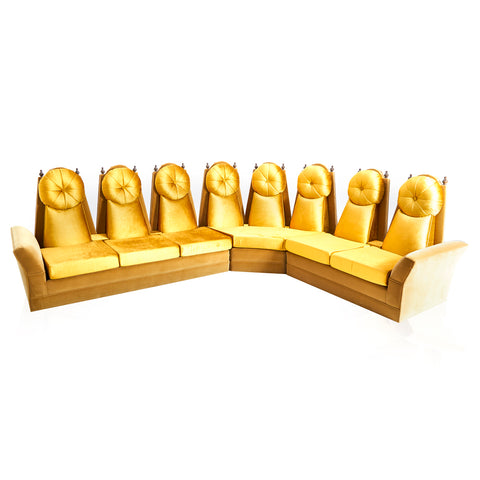 Gold Velvet 70s Tall Back Sectional Sofa