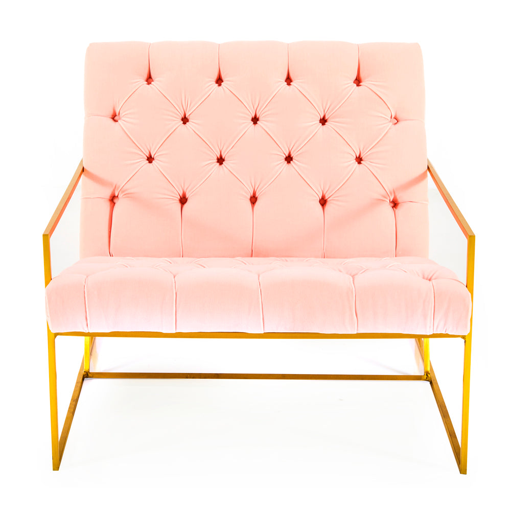 Pink Tufted Gold Frame Lounge Chair