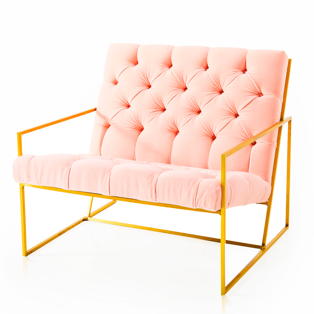 Pink Tufted Gold Frame Lounge Chair