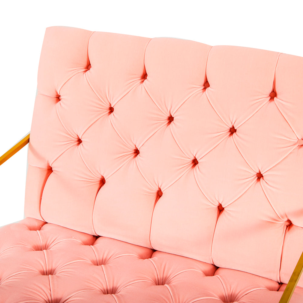 Pink Tufted Gold Frame Lounge Chair