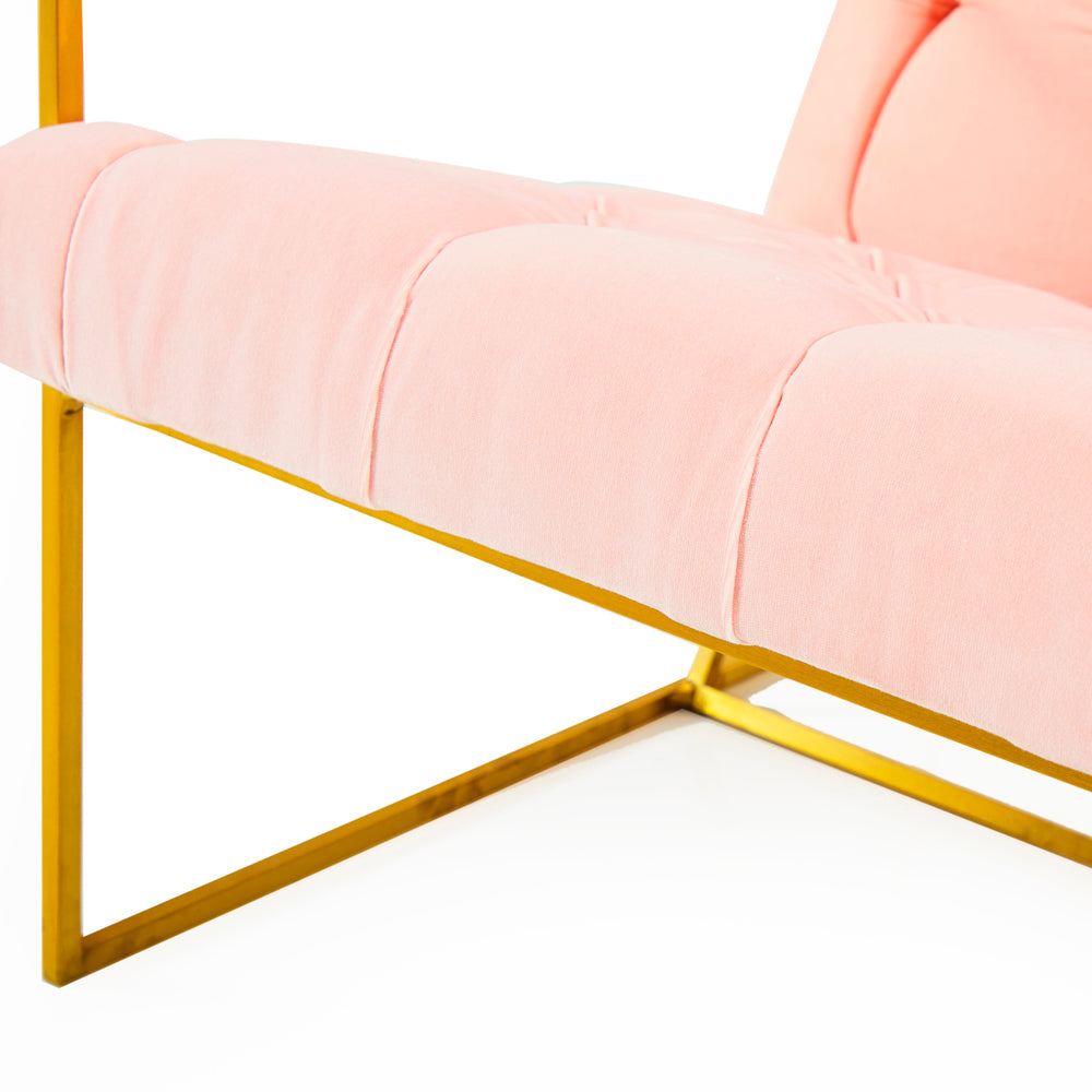 Pink Tufted Gold Frame Lounge Chair