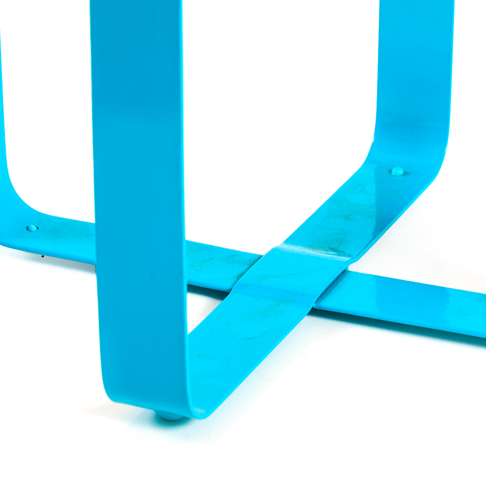 Blue & Light Wood Round Side Table