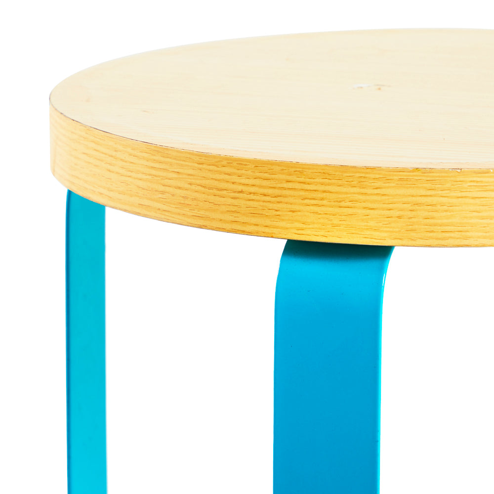 Blue & Light Wood Round Side Table