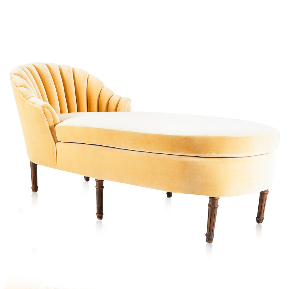 Golden Tan Velvet Clamshell Chaise Lounger