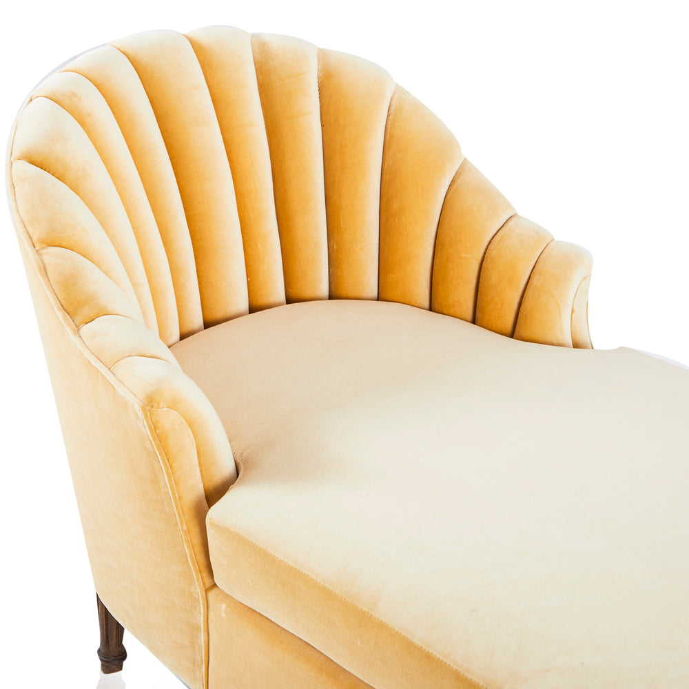 Golden Tan Velvet Clamshell Chaise Lounger