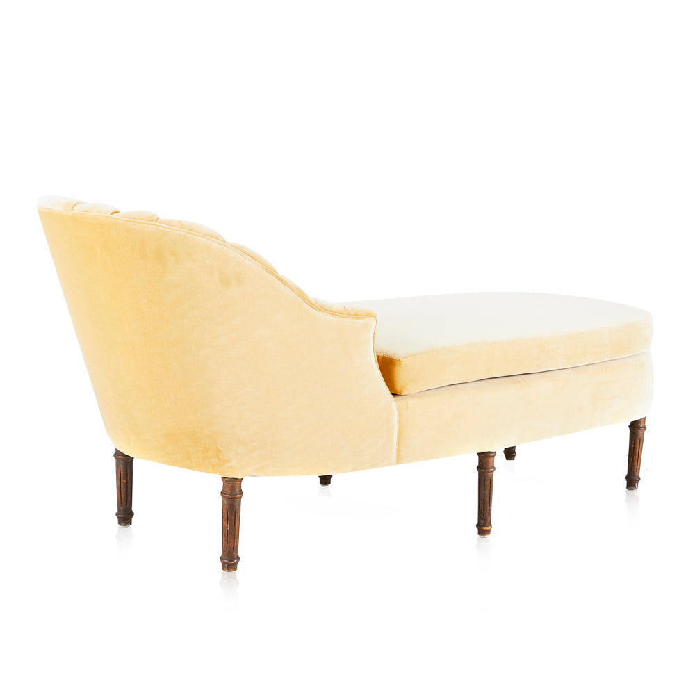 Golden Tan Velvet Clamshell Chaise Lounger