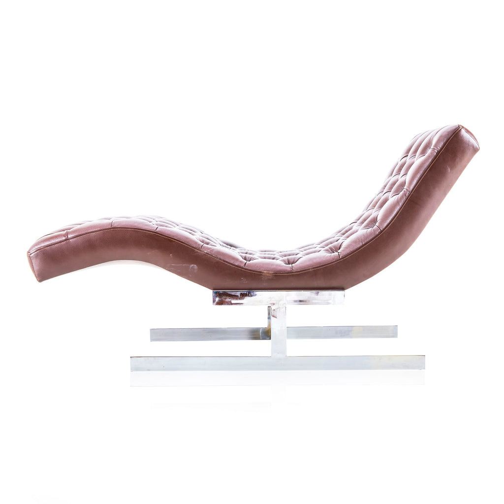 Brown Tufted Leather Chaise