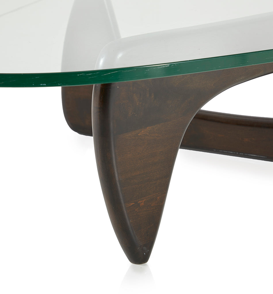 Noguchi Style Glass Coffee Table - Walnut