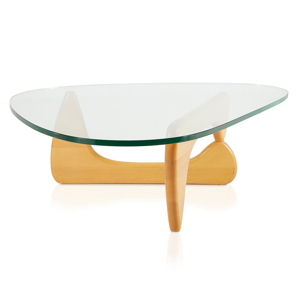 Noguchi Style Glass Coffee Table - Light Wood