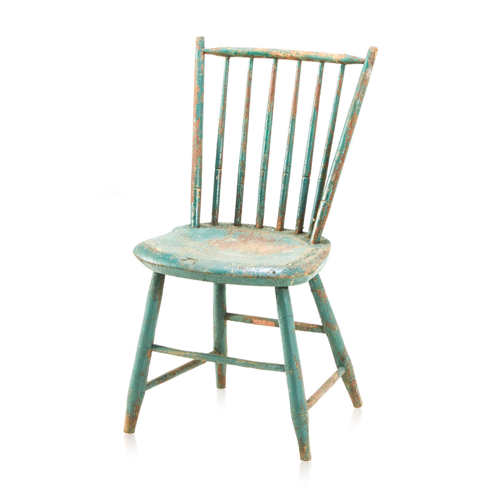 Turquoise Distressed Wood Dowel Back Dining Chair