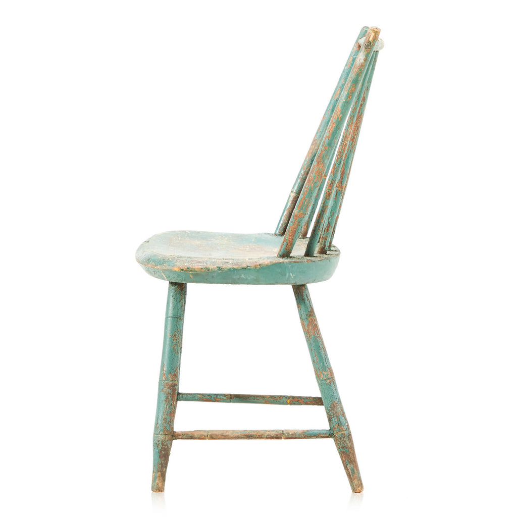 Turquoise Distressed Wood Dowel Back Dining Chair