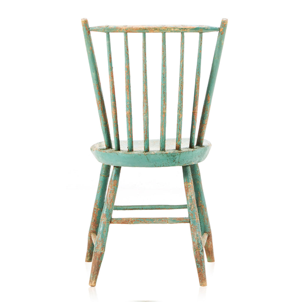 Turquoise Distressed Wood Dowel Back Dining Chair