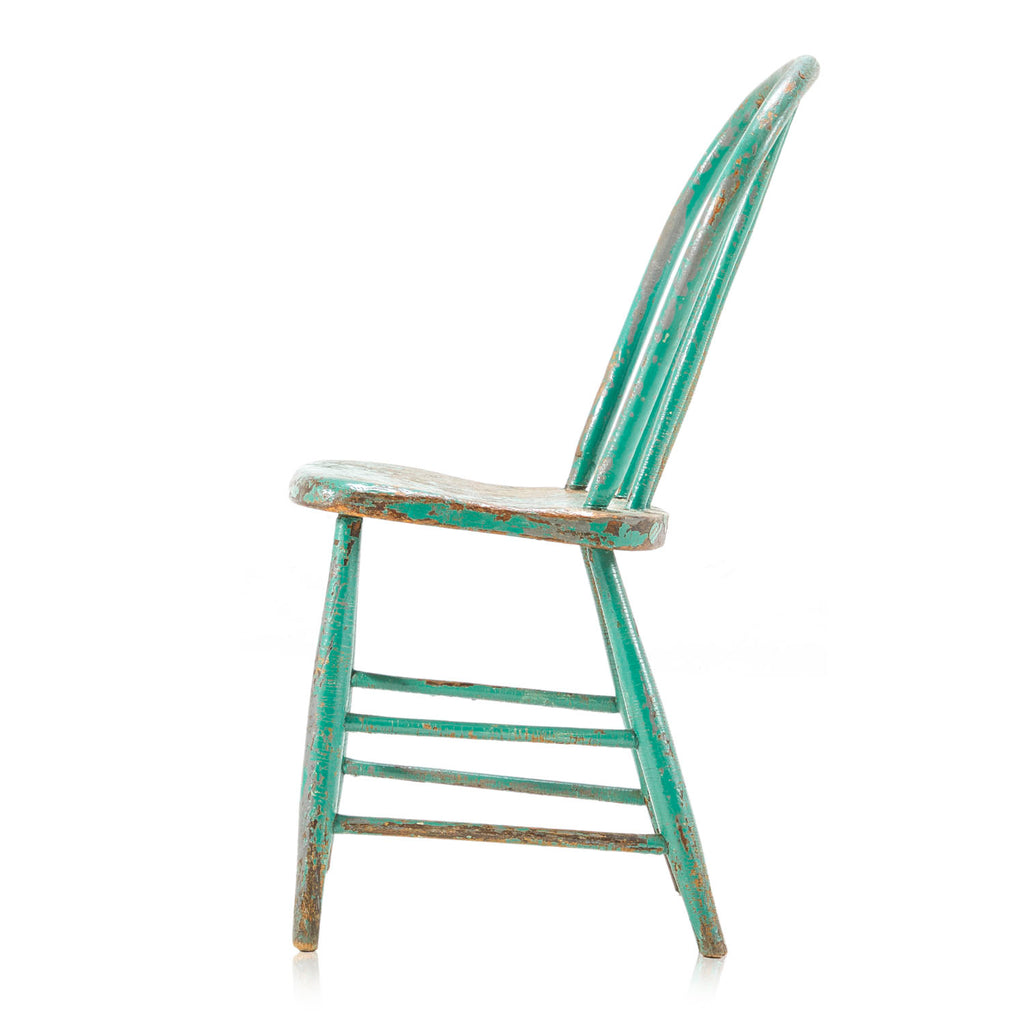 Turquoise Chipped Rustic Wood Windsor Chair