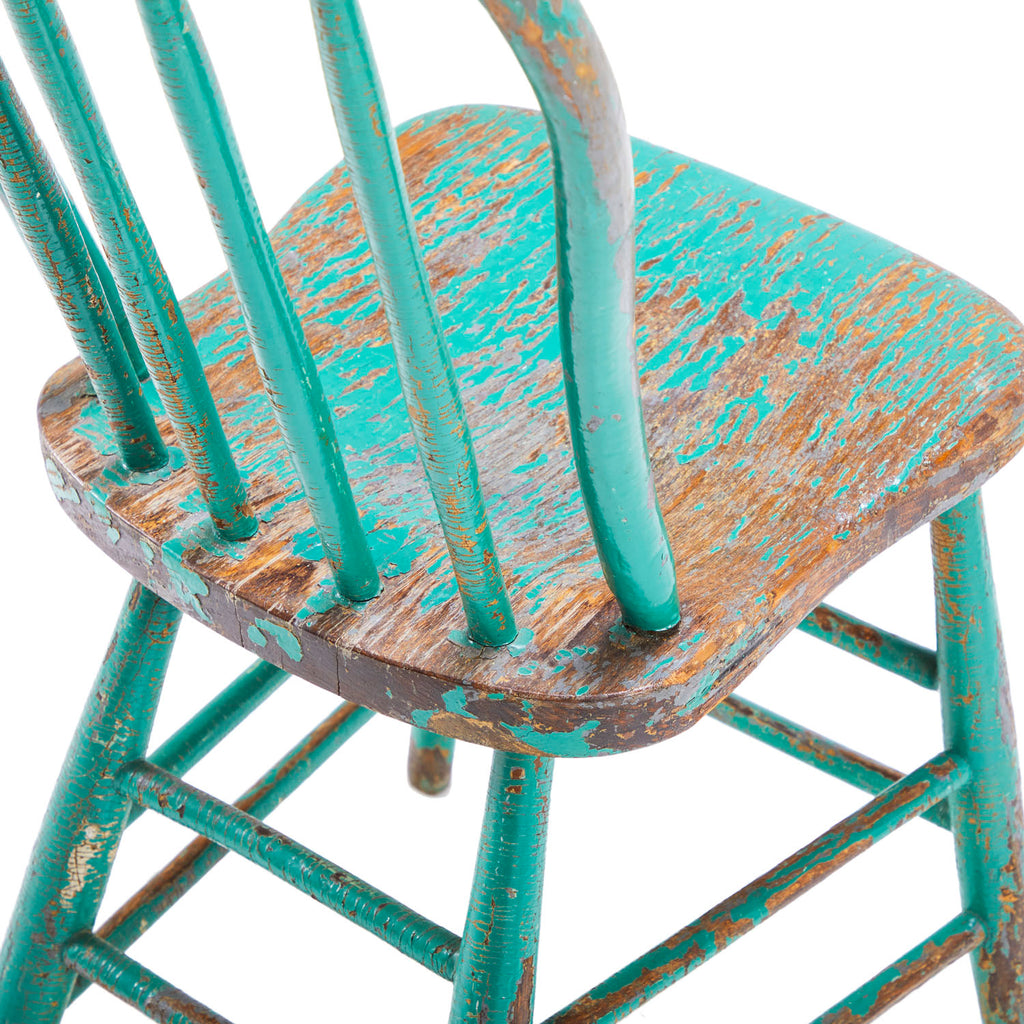 Turquoise Chipped Rustic Wood Windsor Chair