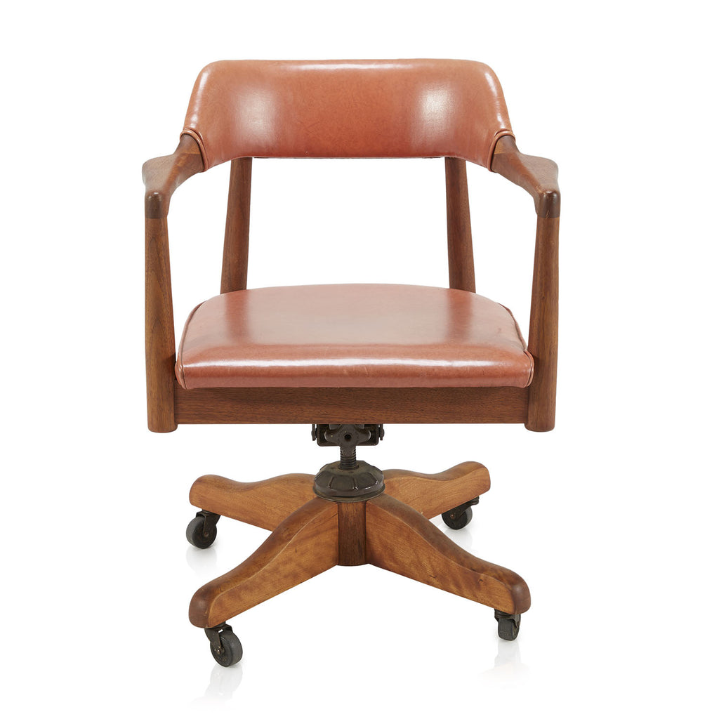 Tan Leather and Wood Vintage Office Chair