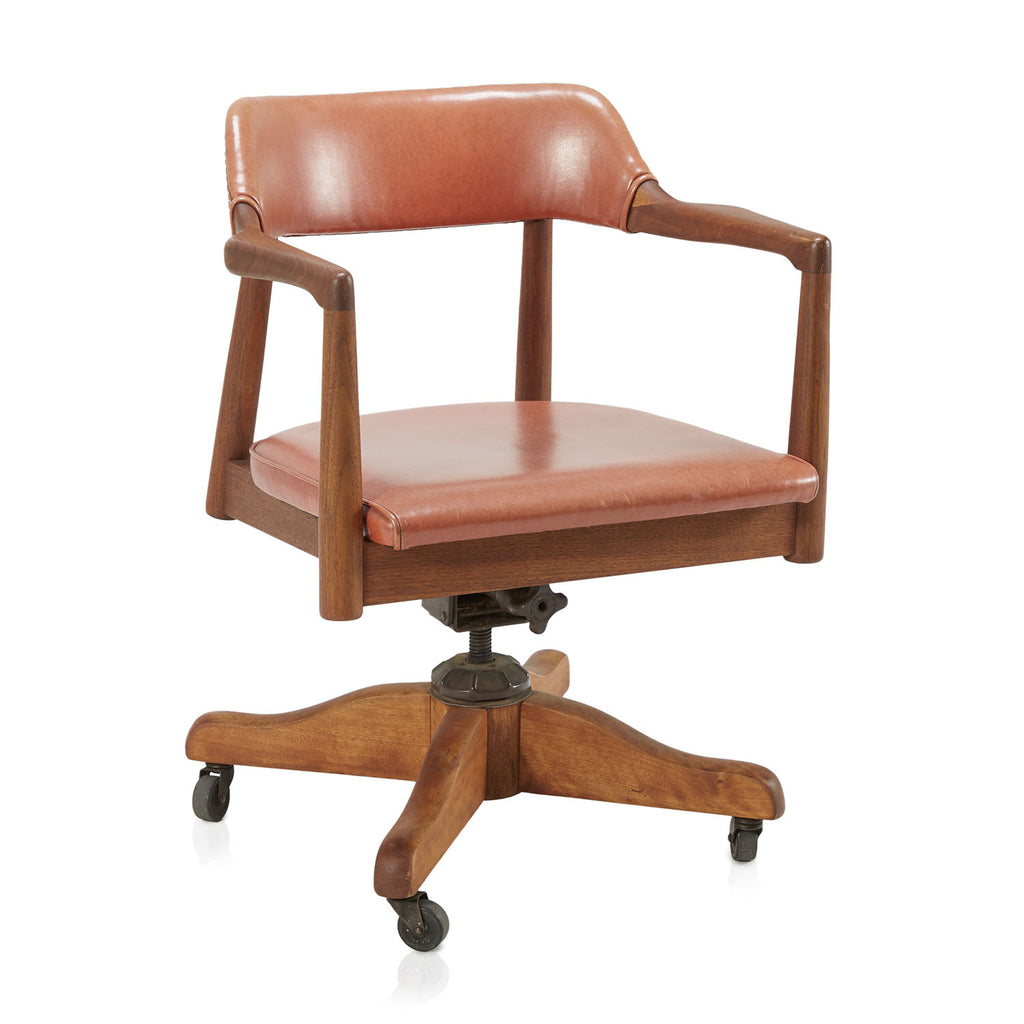 Tan Leather and Wood Vintage Office Chair