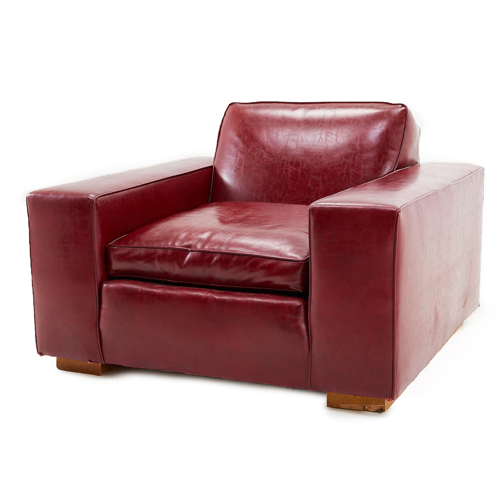 Red Leather Low Square Arm Chair
