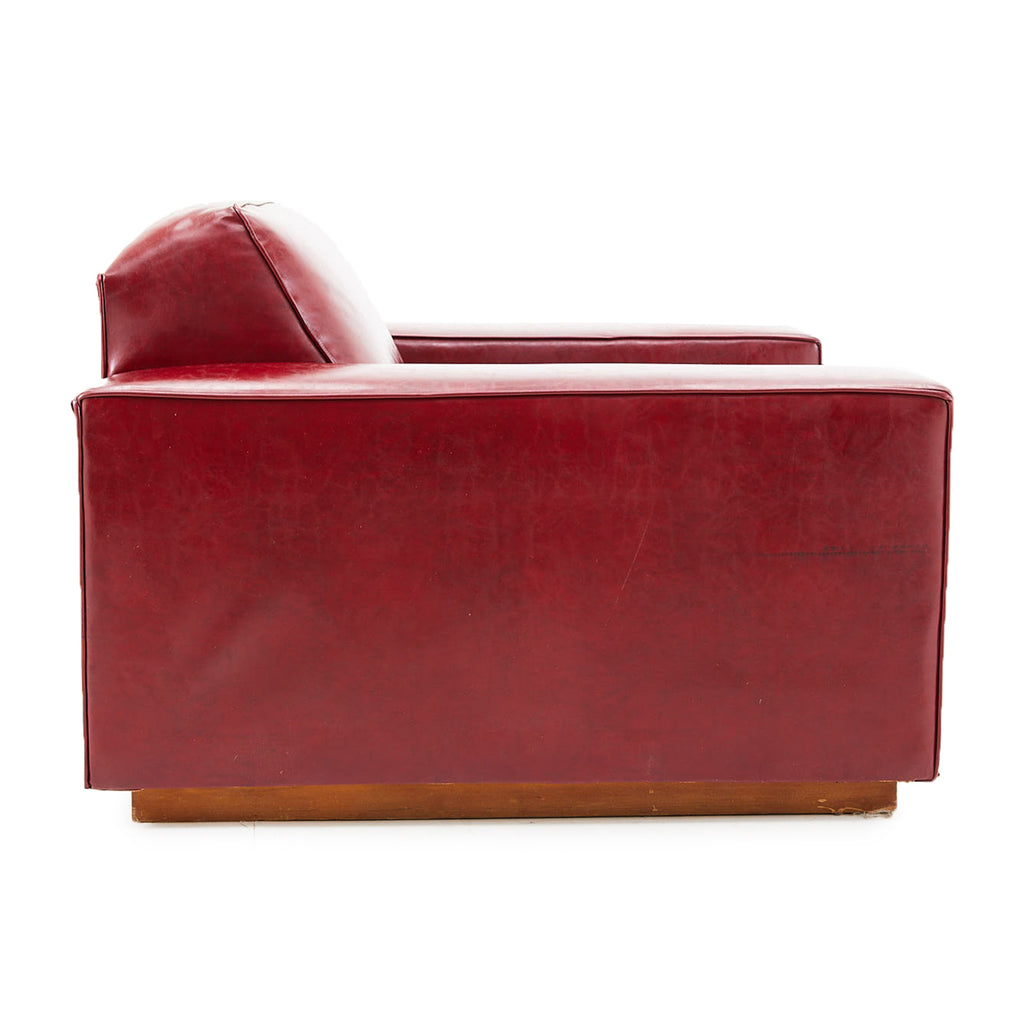 Red Leather Low Square Arm Chair