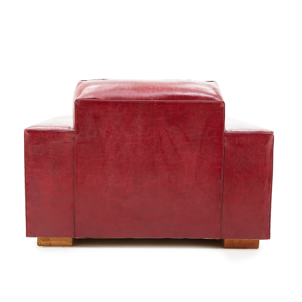 Red Leather Low Square Arm Chair