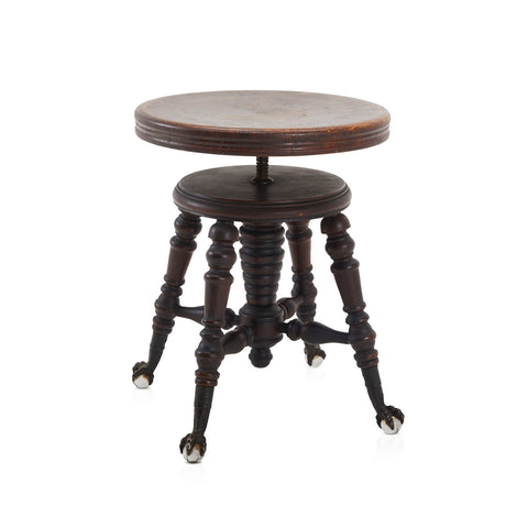Dark Wood Antique Stool with Clawfeet