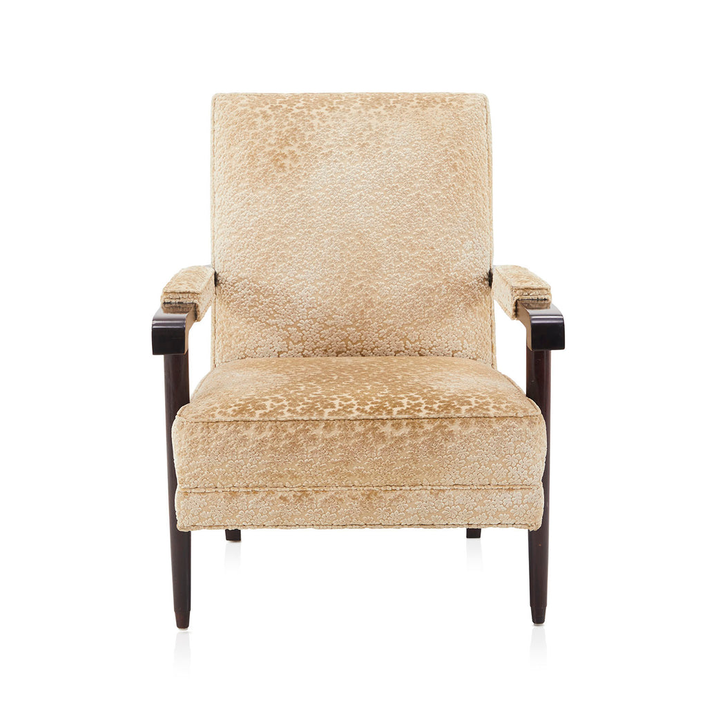 Tan & Wood Contemporary Cream Pattern Arm Chair