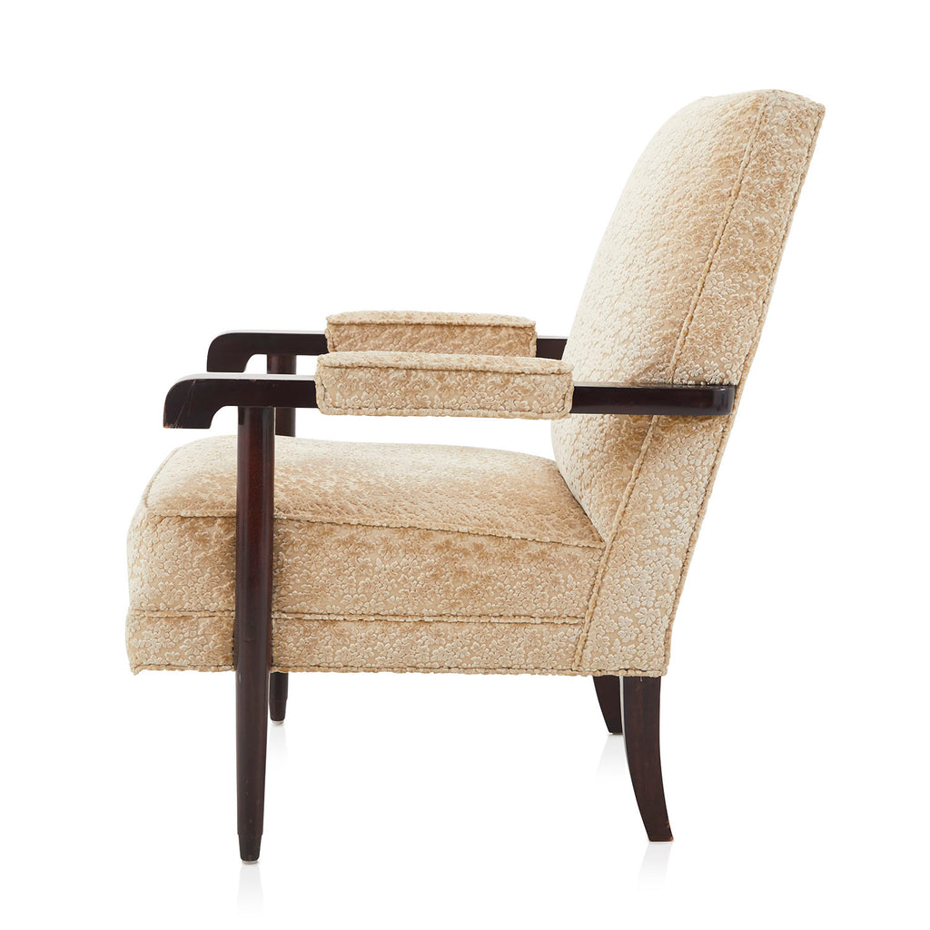 Tan & Wood Contemporary Cream Pattern Arm Chair