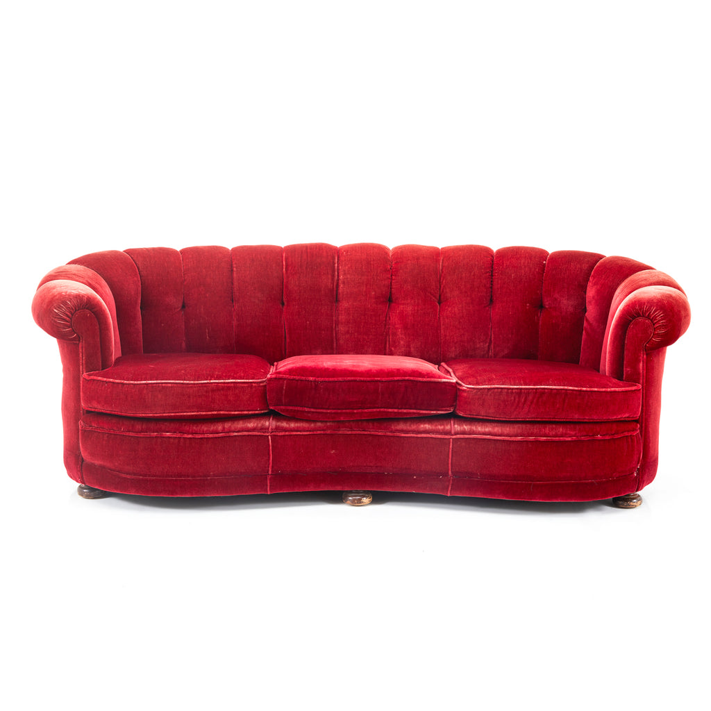 Red Tufted Velvet Rolled Arm Sofa